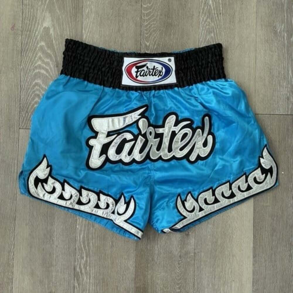 Fairtex Muay Thai Boxing Shorts Adult Unisex L Blue Silver metallic martial arts